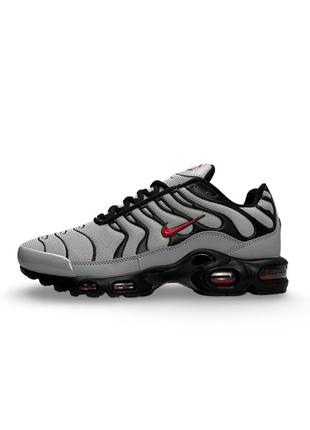 Чоловічі кросівки сврі з красним та чорним у стилі nike air max plus gray black red4 фото