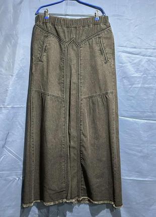Джинсовая юбка в пол серая длинная макси1 фото