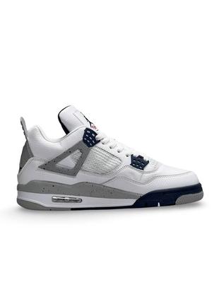 Чоловічі кросівки білі з синім у стилі nike air jordan 4 retro white blue