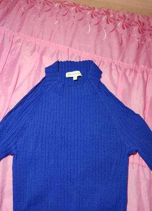 Жіночий синій гольф,лонгслів, водолазка, светр,світшот,кофта, джемпер з відкритими плечима кольору електрик4 фото