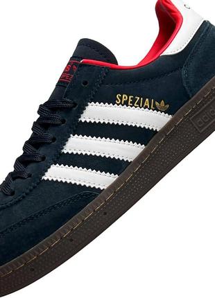 Мужские кроссовки синие с белым и красным в стиле adidas spezial navy white7 фото