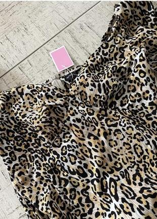 Сукня міді леопардова декольте буфи ліхтарики корсетна плаття міді довге літнє4 фото