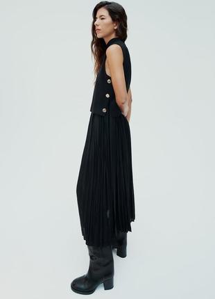Комбинированное черное миди платье zara new3 фото