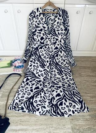 Платье вискоза вискозное миди леопардовое корсетное на пуговицах пышные рукава шелковая нарядная1 фото