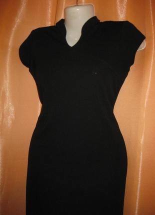 Еластична чорна сукня плаття по фігурі силуетна тягнеться км1927 з горлом в китайському стилі7 фото