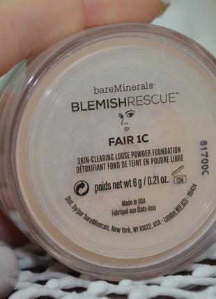 Розсипна пудра для шкіри bare minerals blemish rescue skin-clearing loose powder foundation7 фото