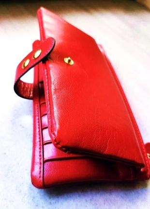 Шкіряний червоний гаманець із натуральної шкіри