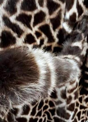 Шуба из натурального меха фасон халат с поясом ягуар леопард принт5 фото