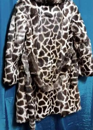 Шуба из натурального меха фасон халат с поясом ягуар леопард принт2 фото