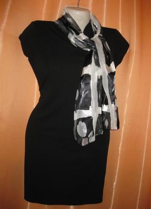 Легкий прозрачный серый черный шарф шаль широкий с тюльпанами км19269 фото