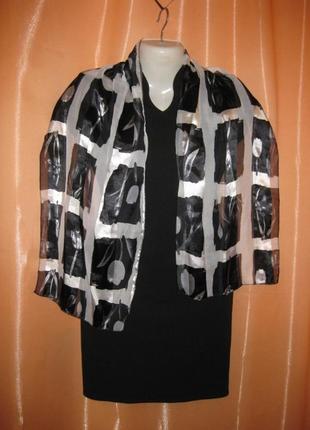 Легкий прозрачный серый черный шарф шаль широкий с тюльпанами км19264 фото