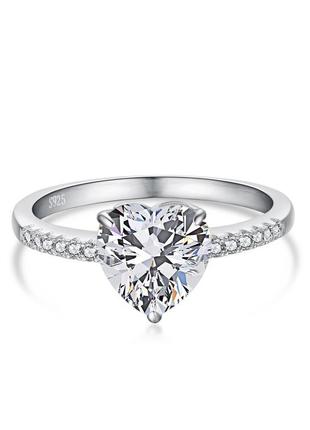 Серебряное s925 кольцо с белым камнем фианитом в форме сердца, серебряная кольца с сердцем, романтическая кольца девушке подарок