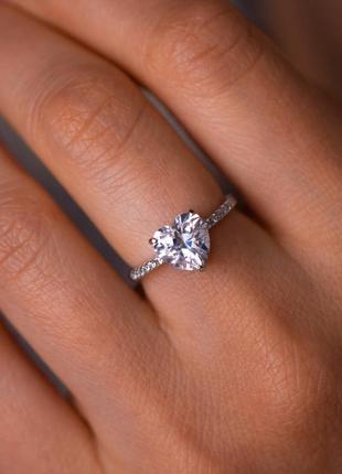 Серебряное s925 кольцо с белым камнем фианитом в форме сердца, серебряная кольца с...