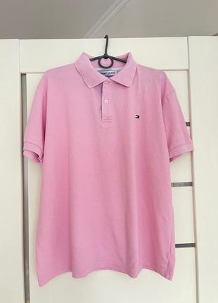 Жіноча футболка поло рожева tommy hilfiger  розмір xxl довжина 64 пог 62 плечі 483 фото