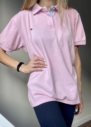 Жіноча футболка поло рожева tommy hilfiger  розмір xxl довжина 64 пог 62 плечі 481 фото