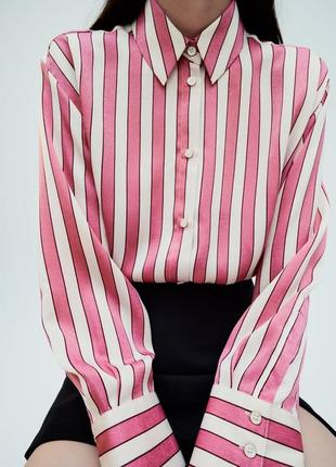 Рубашка женская полосатс розовая zara new3 фото