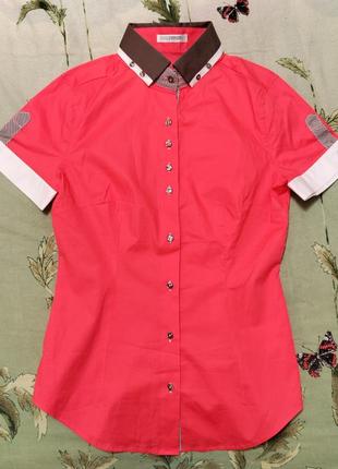 Нова шикарна теракотового кольору класична сорочка з коротким рукавом naracamicie (італія) xs/s розміру