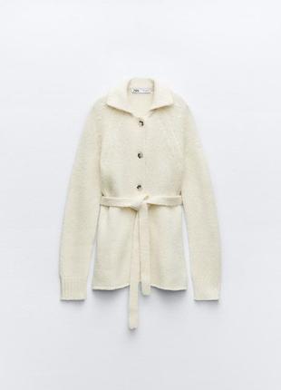 Кардиган с поясом zara кофта свитер шерстяной