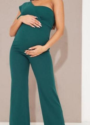 Зеленый брючный комбинезон от prettylittlething для беременных1 фото