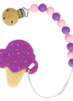 Цепочка для пустышки с прорезывателем "мороженое" фиолетовый, megazayka, 0507фиол