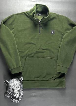 Чоловіча зелена флісова кофта фліска мужская флисовая кофта толстовка олимпийка флиска jordan