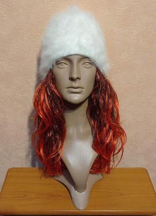 Жіноча зимова двостороння шапка з пуху кролика.