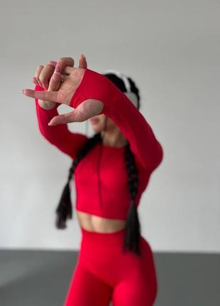 Красный утягивающий костюм лосины и рашгард с эффектом пуш ап5 фото
