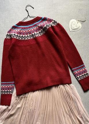 Изумительный, тёплый, мягкий, свитер, quba&co, шерсть, бордовый, узор, кокетка,3 фото