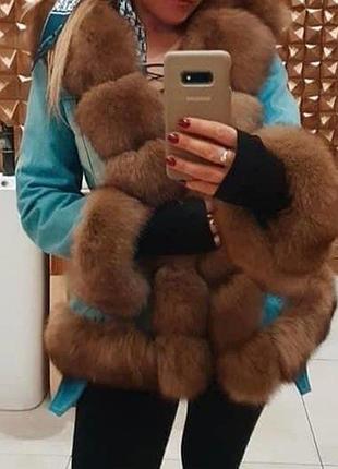 Джынсовая куртка с натуральным мехом ,утепленная