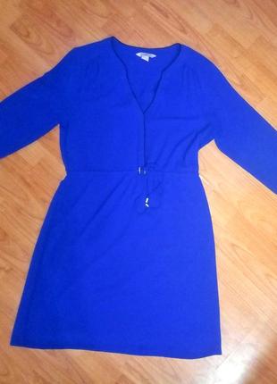 Платье миди цвета синий электрик, ярко синее платье h&m, платье-рубашка, платье рубашка