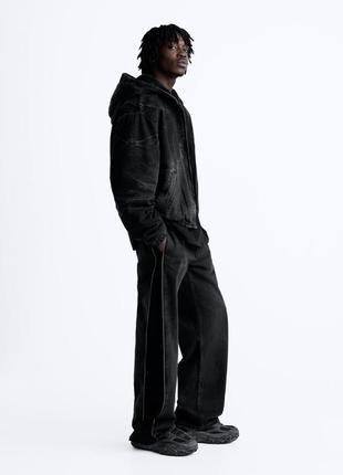 Укороченная джинсовая комбинированная черная куртка zara new5 фото