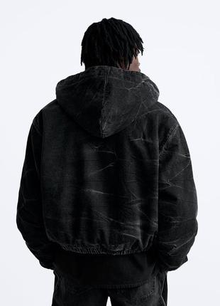 Укороченная джинсовая комбинированная черная куртка zara new3 фото