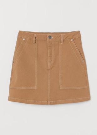 Джинсовая юбка хлопок с поясом карго сафари беж с карманами высокая посадка2 фото