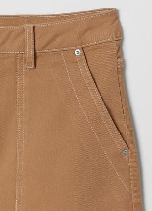 Джинсовая юбка хлопок с поясом карго сафари беж с карманами высокая посадка4 фото