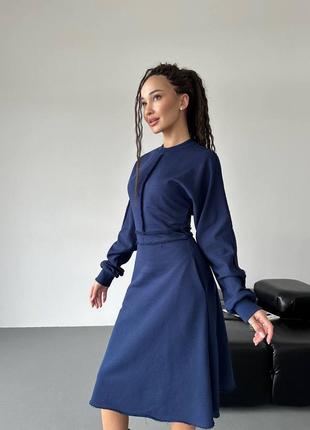 Платье женское миди по колена трикотаж петля пенье s/m/l/xl синее