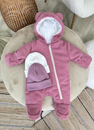 Вельветовый демисезонный комбинезон для малышей 62 68 74. золотистая роза
