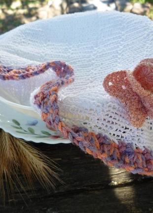 Handmade ажурная салфетка бабочка ирис хлопок вязание крючком винтаж пыльная роза1 фото