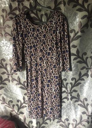 Леопардове плаття, приталене, міді, частково відкрита спина, синій леопард