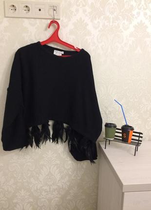 Чёрный свитер с перьями свободный крой zaek голландия3 фото