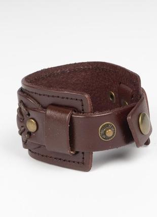 Мужской "кожаный" браслет, напульсник коричневый из эко-кожи, стильный широкий аксессуар для мужчины