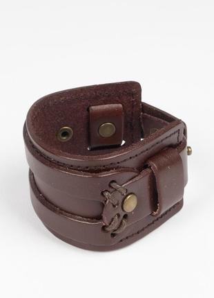 Мужской "кожаный" браслет, напульсник коричневый из эко-кожи, стильный широкий аксессуар для мужчины2 фото