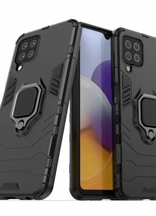 Чехол fiji ring для samsung galaxy a22 (a225) бронированный бампер с кольцом черный