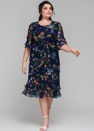 Элегантное женское шифоновое платье с цветочным принтом, большие размеры3 фото