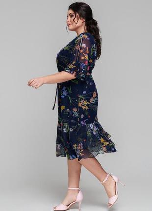 Элегантное женское шифоновое платье с цветочным принтом, большие размеры2 фото