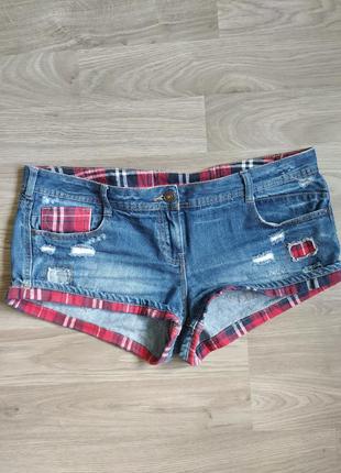 Крутющі джинсові міні-шортики тартан / джинсовые мини-шортики с шотландкой1 фото