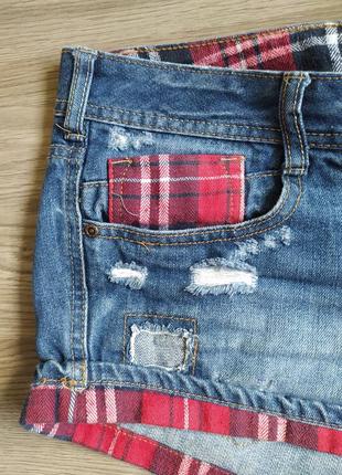 Крутющі джинсові міні-шортики тартан / джинсовые мини-шортики с шотландкой7 фото
