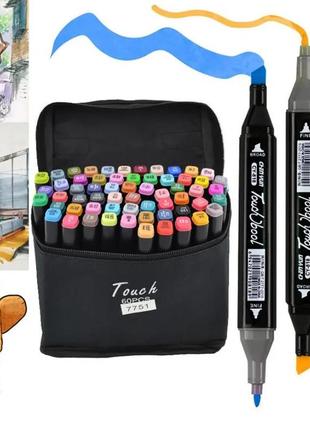 Cкетч маркеры двусторонние набор 60 цветов в сумке sketch marker touch 10-602 фото
