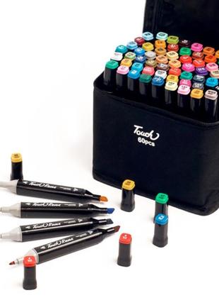 Cкетч маркеры двусторонние набор 60 цветов в сумке sketch marker touch 10-604 фото