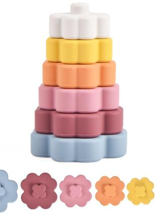 Тактильная пирамидка y1, прорезыватель, игрушка для развития моторики, цветочки vol-11236