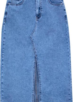 Модная джинсовая юбка макси-карандаш с разрезом и бахромой4 фото